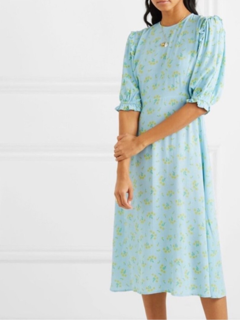 Faithfull the Brand Jean Marie Blue Floral Midi Dress Size M